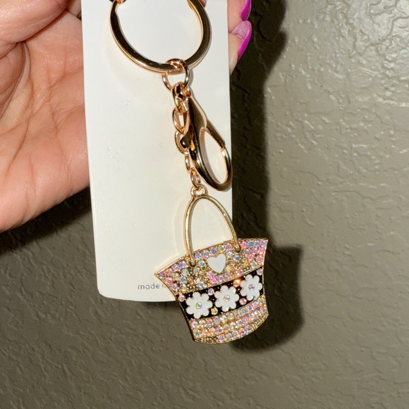 Mint Gold Floral Handbag Keychain - Picture 2 of 2